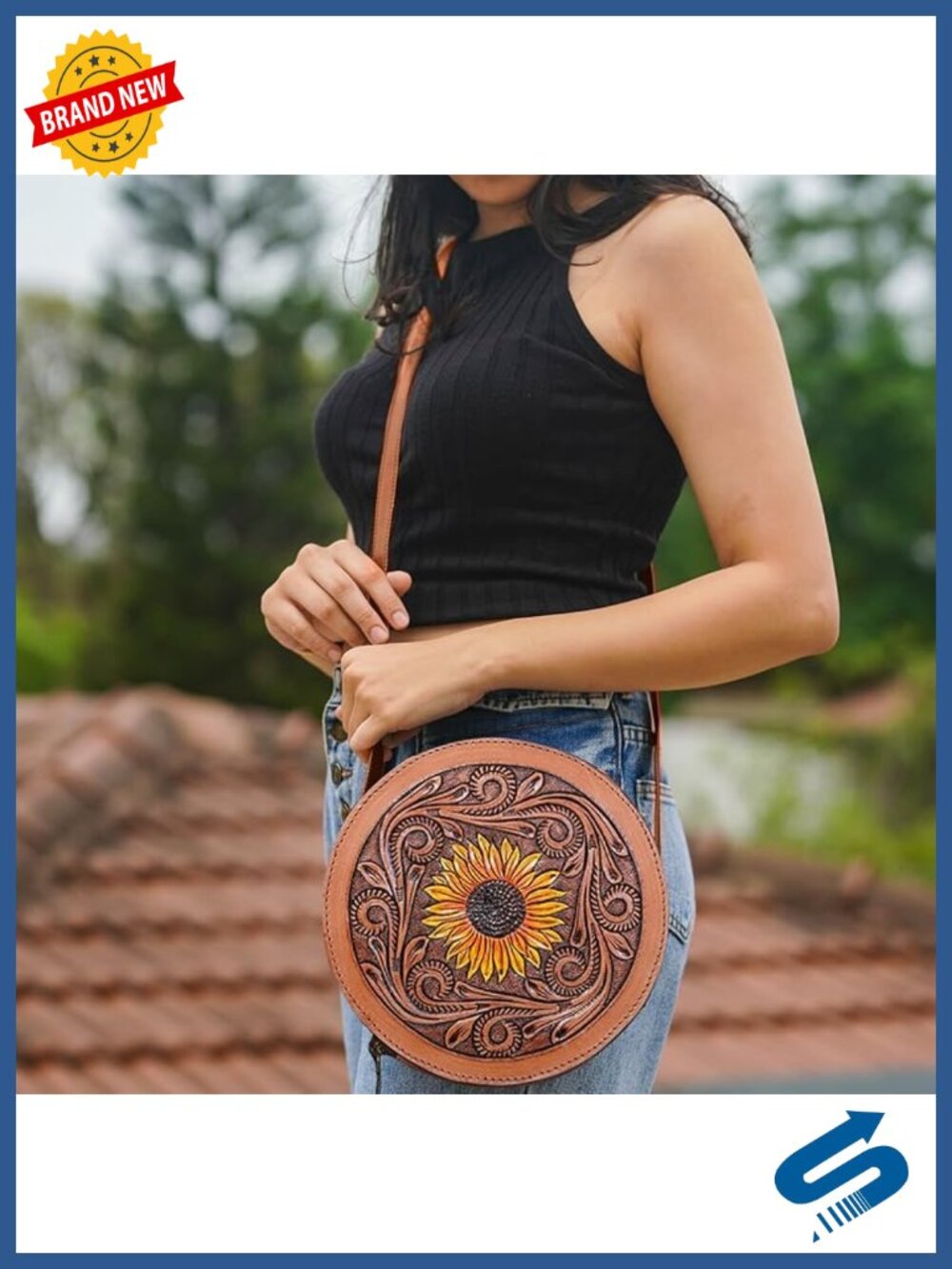 Hand-Stitched Full-Grain Leather Crossbody Bag with Adjustable Strap, Boho - Picture 2 of 6